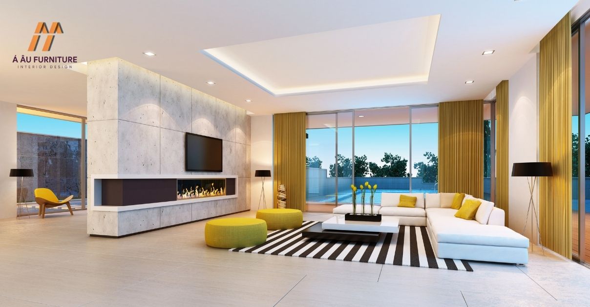 phòng khách biệt thự hiện đại