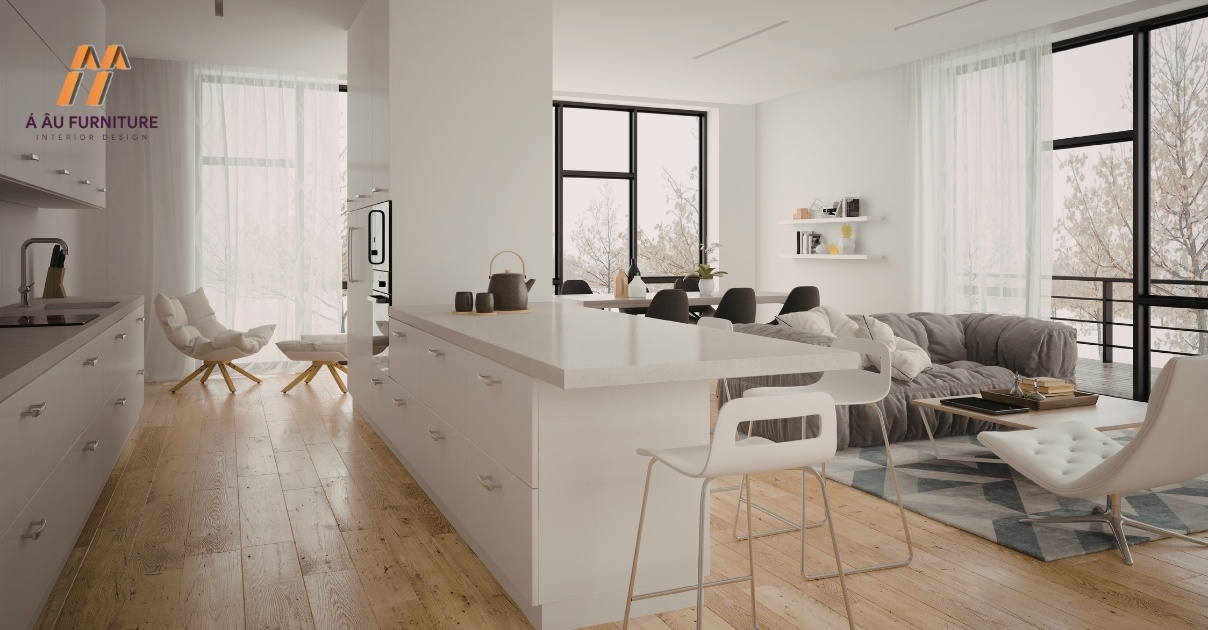 phòng khách liền bếp