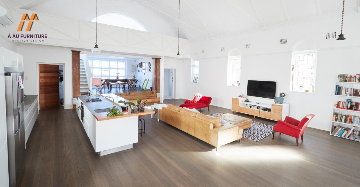 phòng khách liền bếp