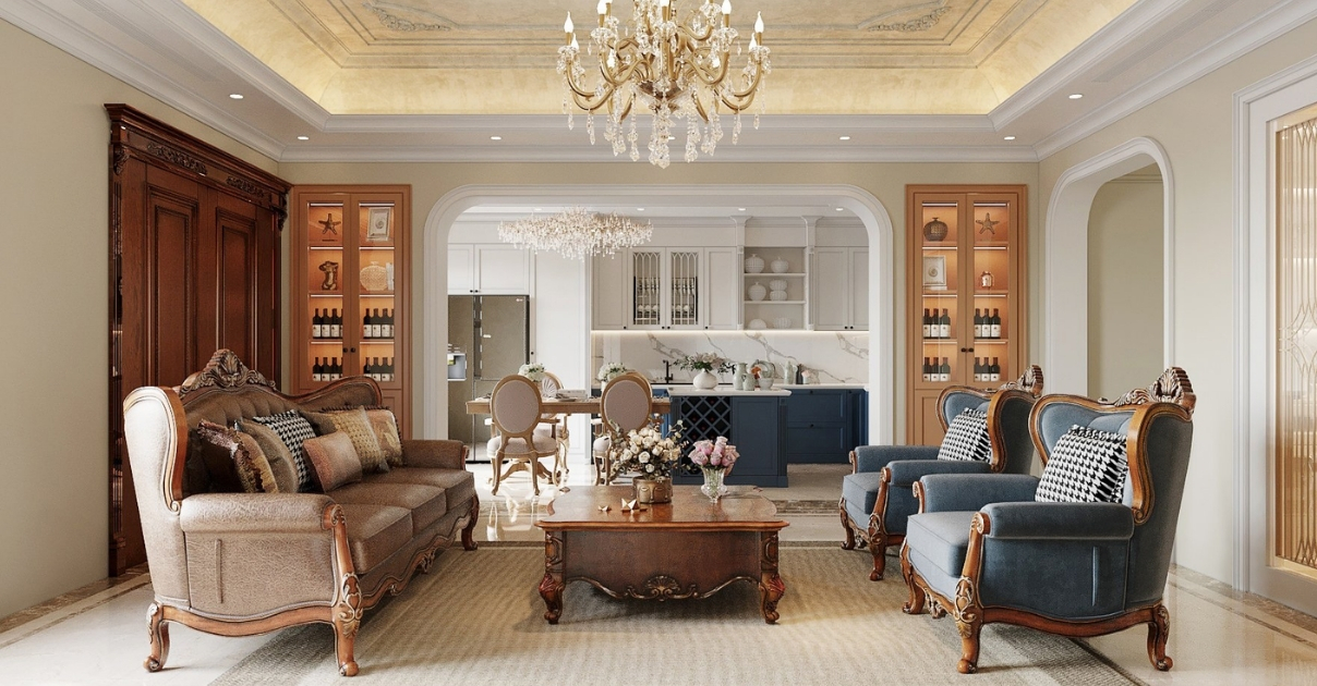 thiết kế phòng khách Tân cổ điển
