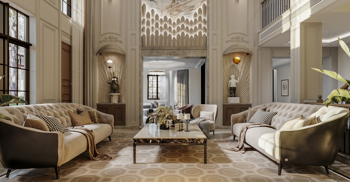 thiết kế phòng khách Tân cổ điển