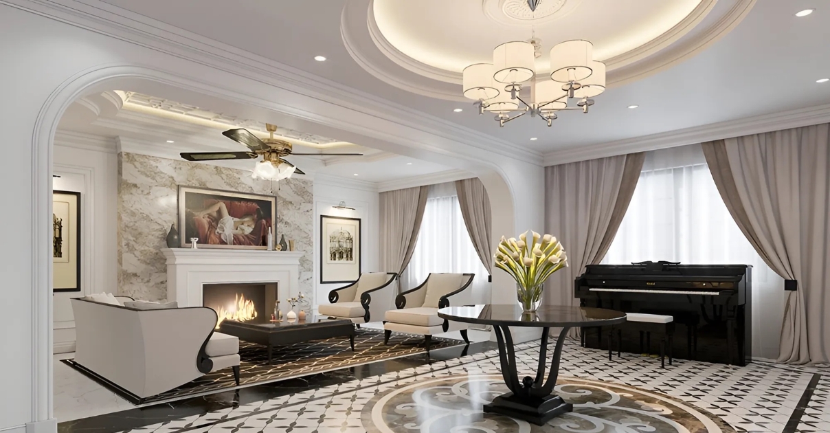 thiết kế phòng khách Tân cổ điển