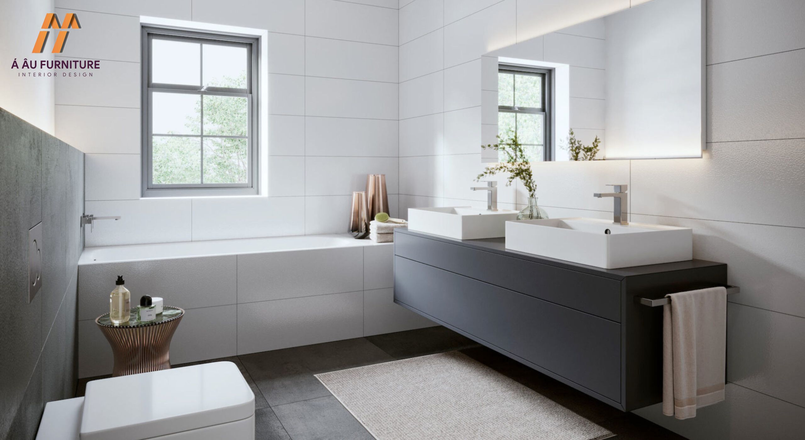 Thiết kế nội thất biệt thự đơn lập đẹp - Sang trọng - Đón đầu mọi xu thế Phòng tắm với tông màu trắng xanh cùng hệ thống ánh sáng thông minh giúp tạo cảm giác thông thoáng, sạch sẽ