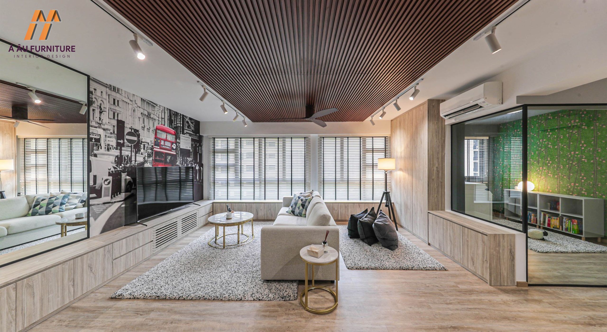 Mẫu phòng khách nhà cấp 4 với gam màu trung tính