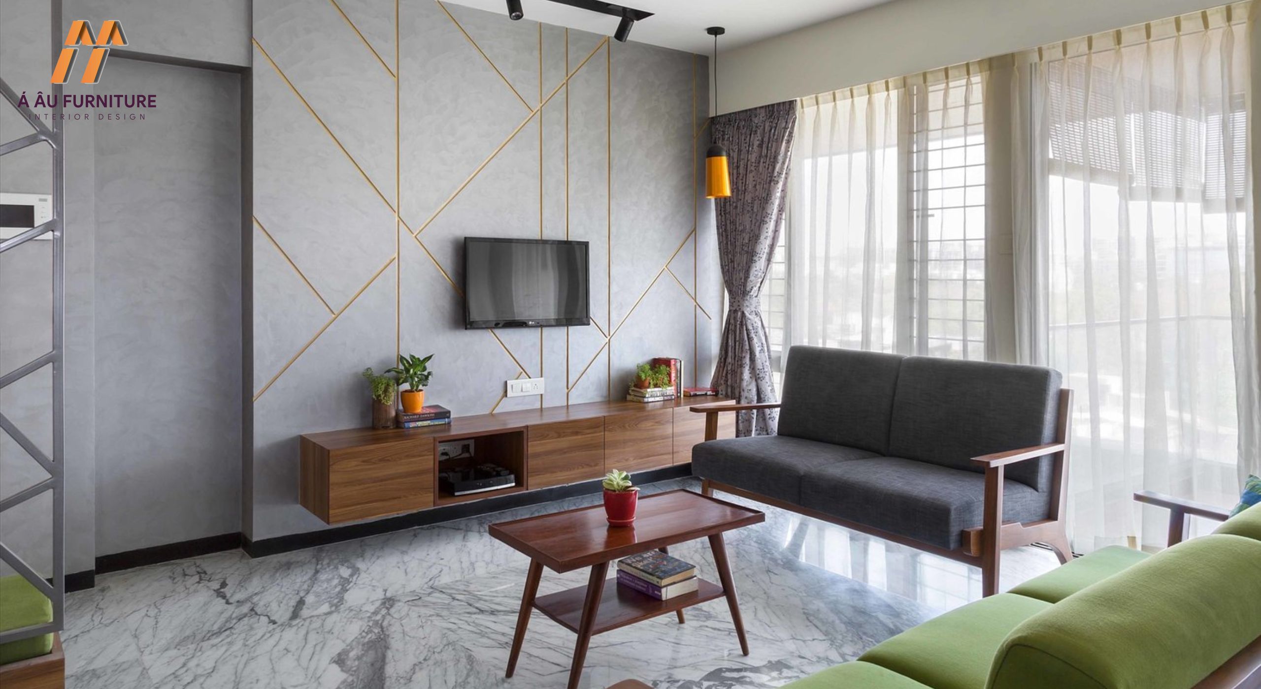 Mẫu phòng khách nhà cấp 4 với gam màu trung tính