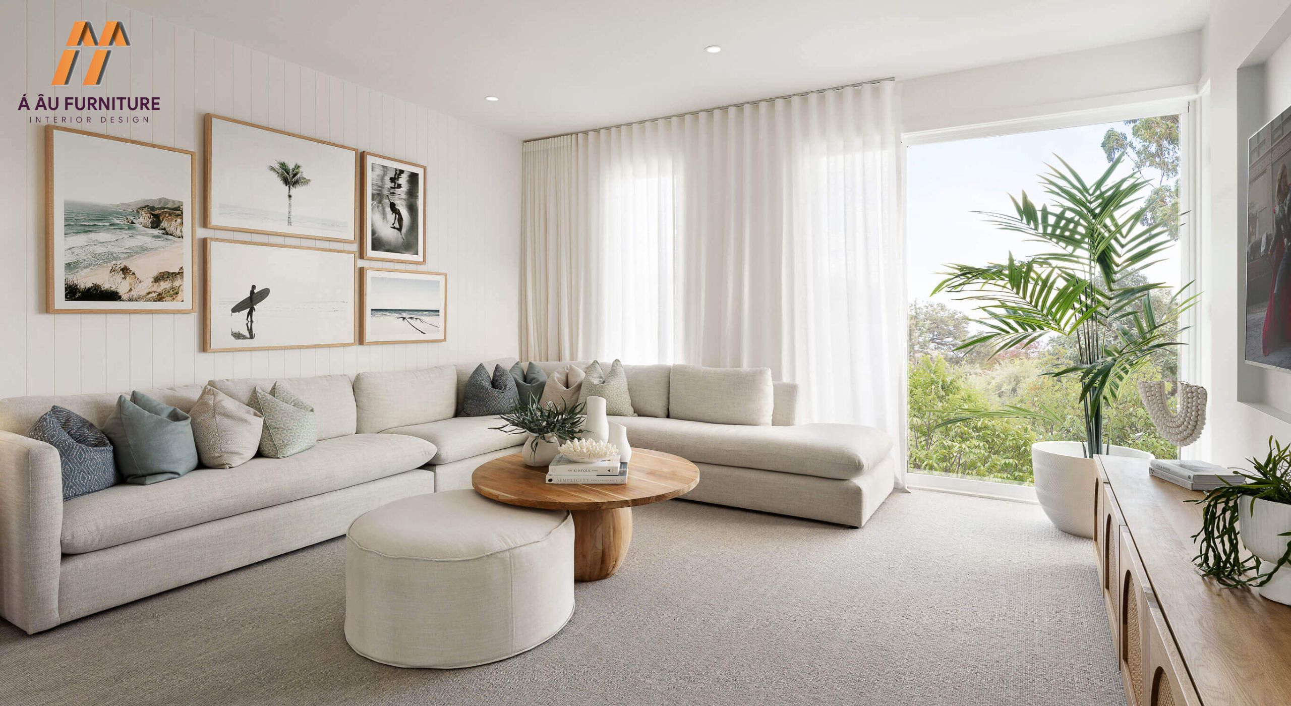 Mẫu phòng khách nhà cấp 4 với gam màu trung tính