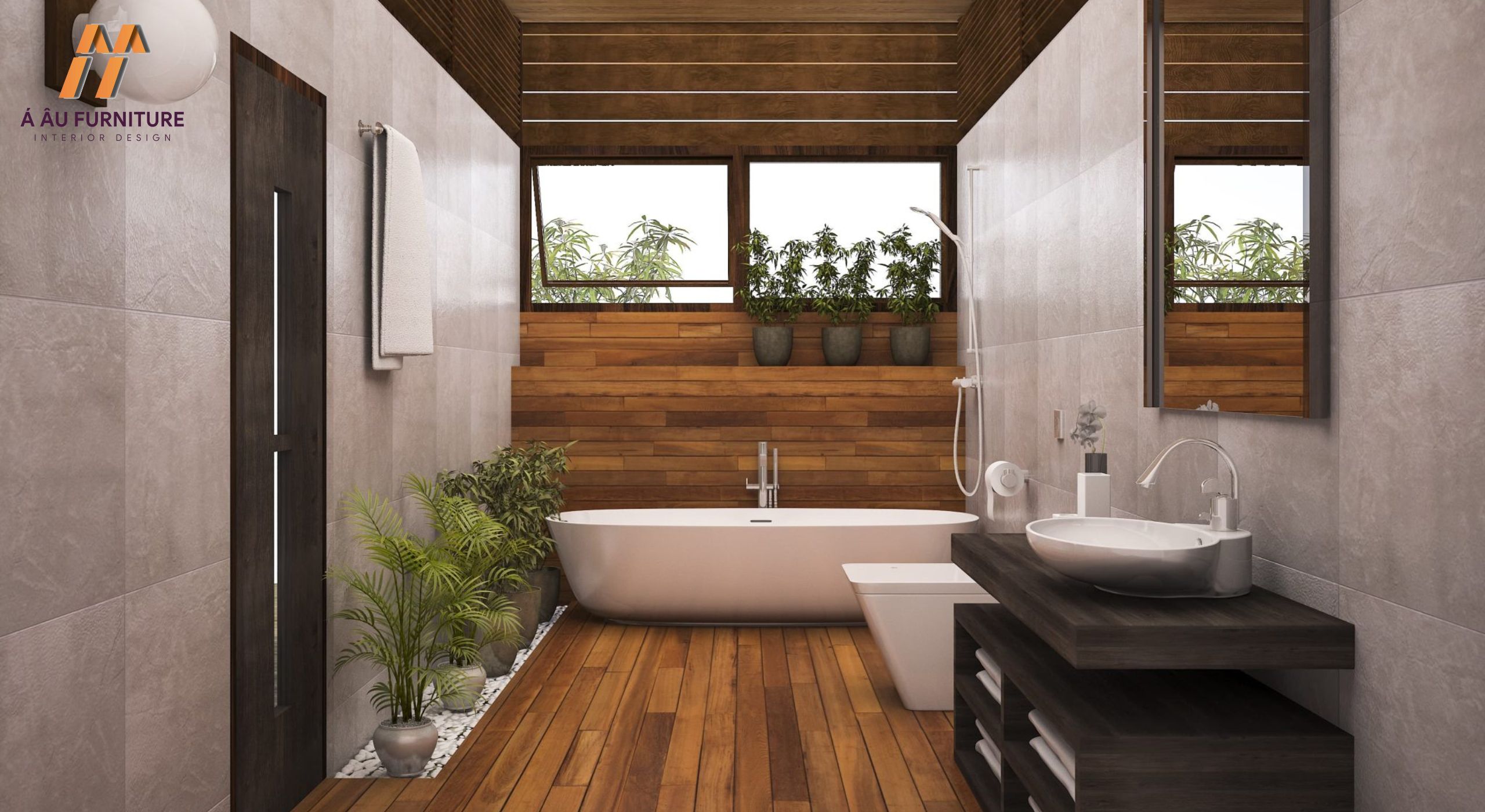 Phòng tắm master kết hợp không gian xanh