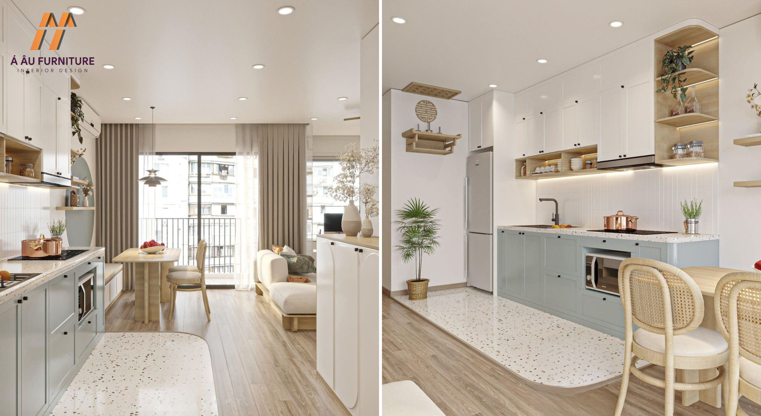 Căn hộ chung cư 55m2 sử dụng màu sắc nhẹ nhàng