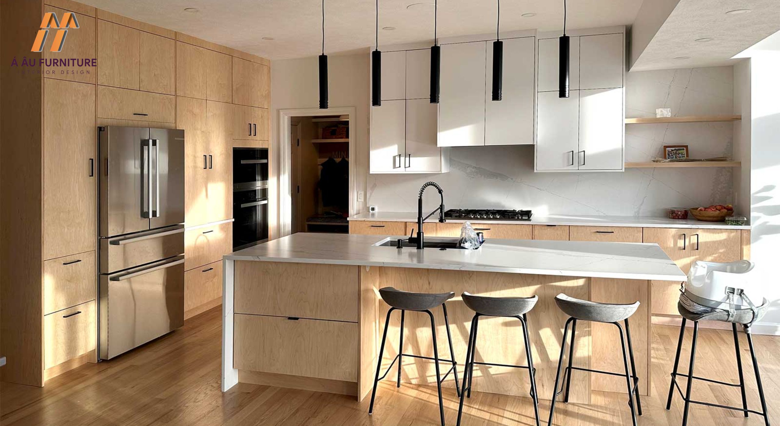 Mẫu thiết kế phòng bếp nhà cấp 4 bằng gỗ công nghiệp