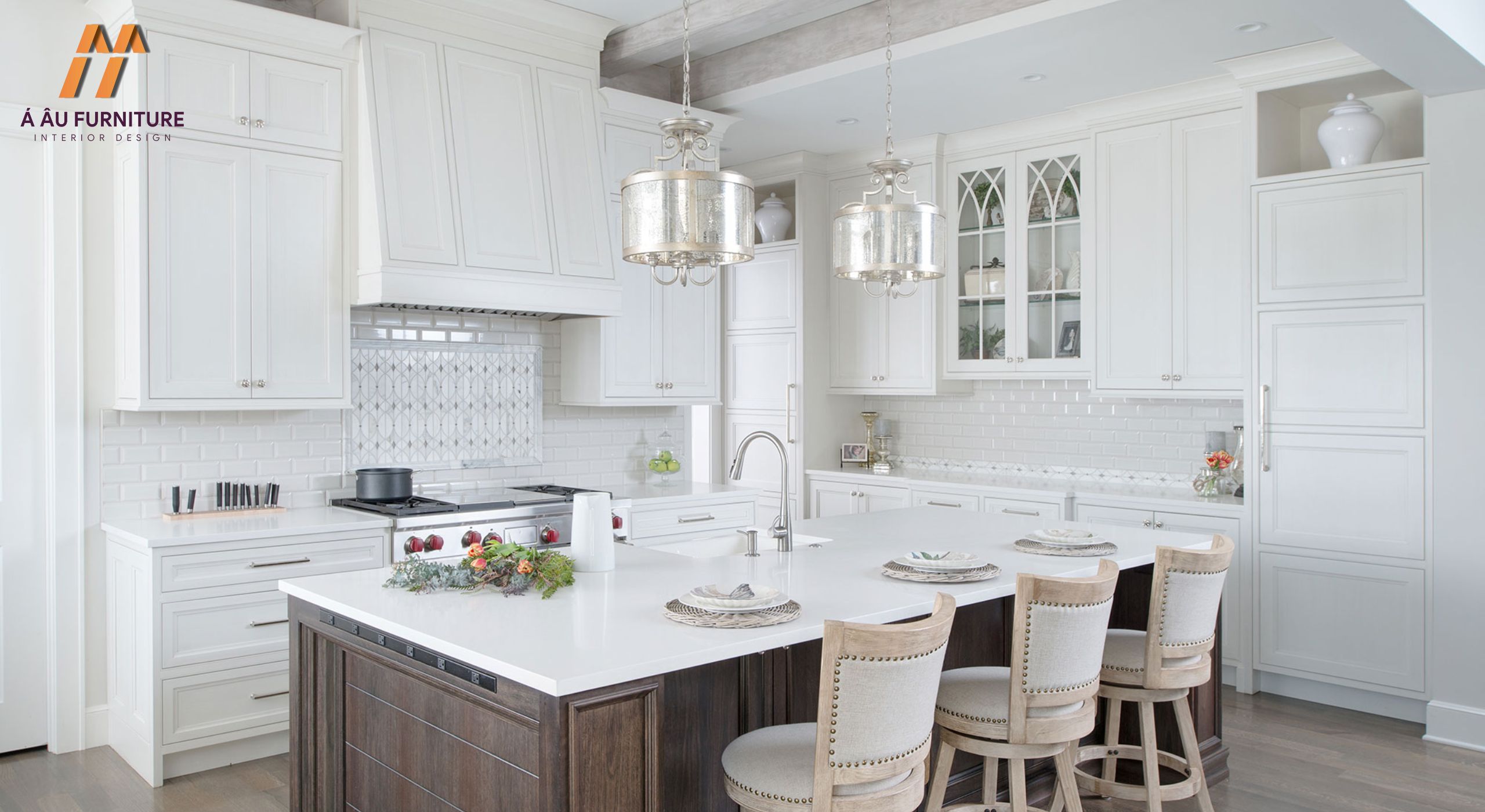Mẫu trang trí phòng bếp nhà cấp 4 với tông trắng