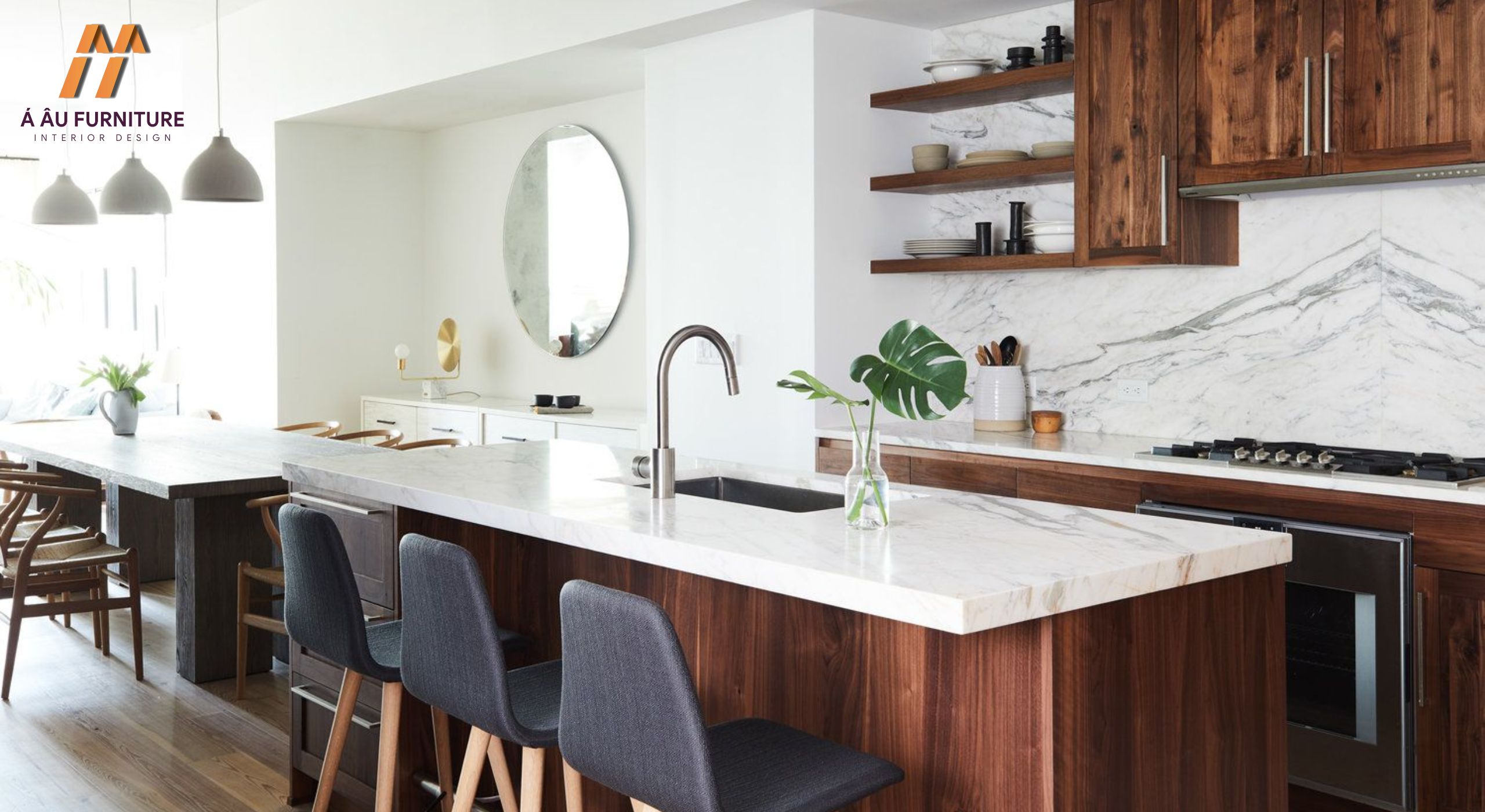 Mẫu nhà bếp nhà cấp 4 có đảo bếp