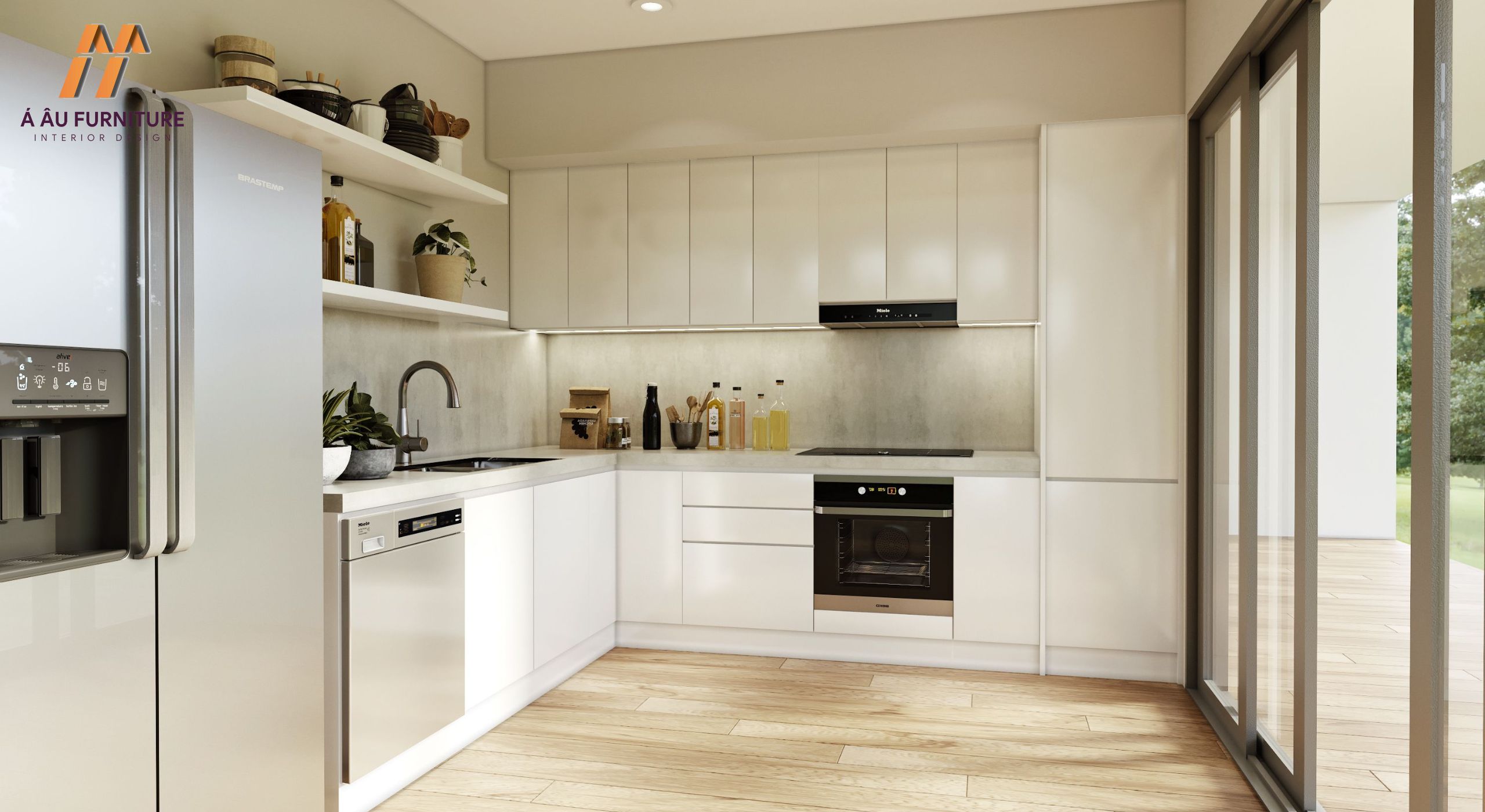 Mẫu phòng bếp nhà cấp 4 với tủ bếp chữ L