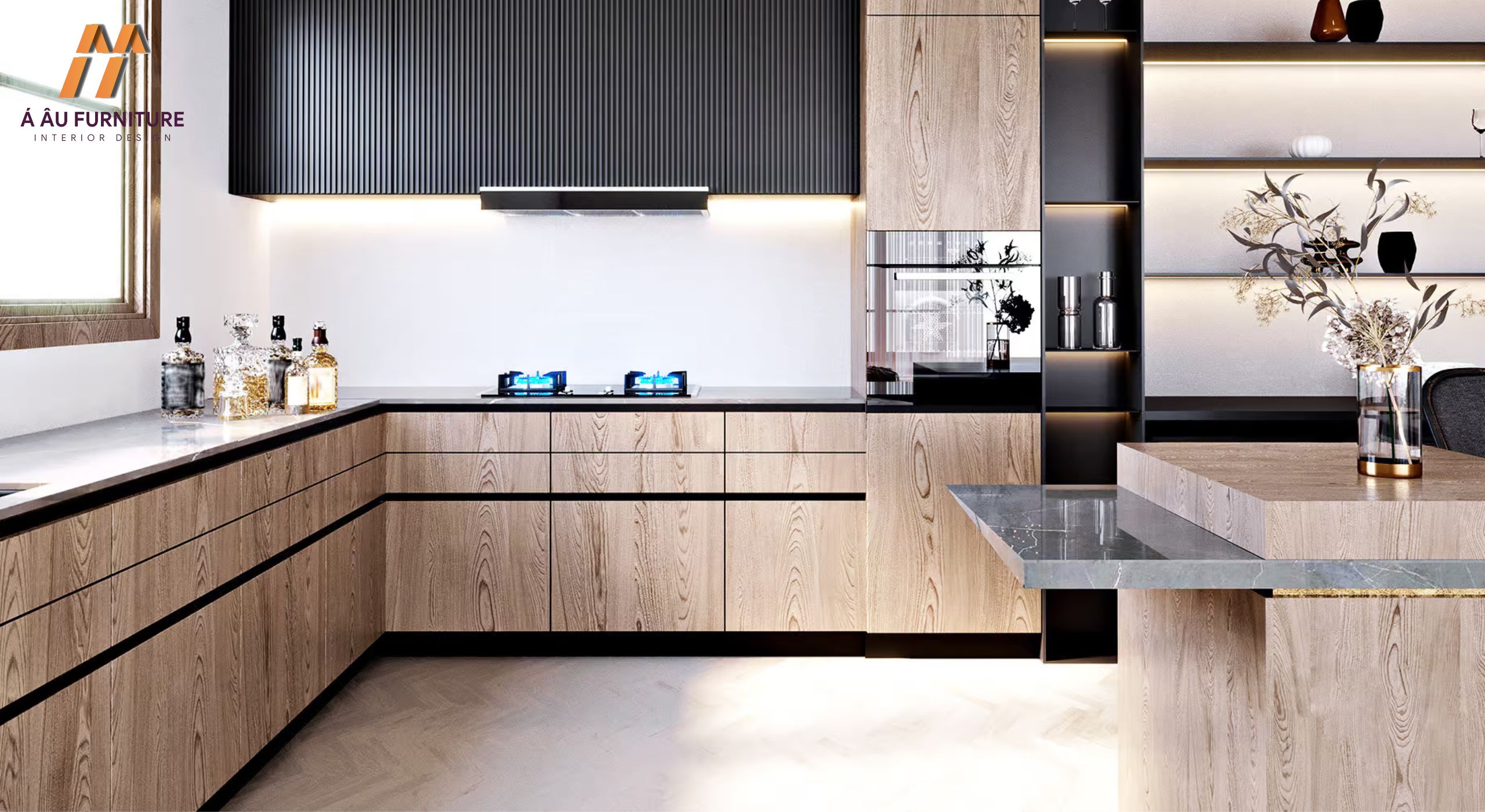 Mẫu phòng bếp nhà cấp 4 với tủ bếp chữ L