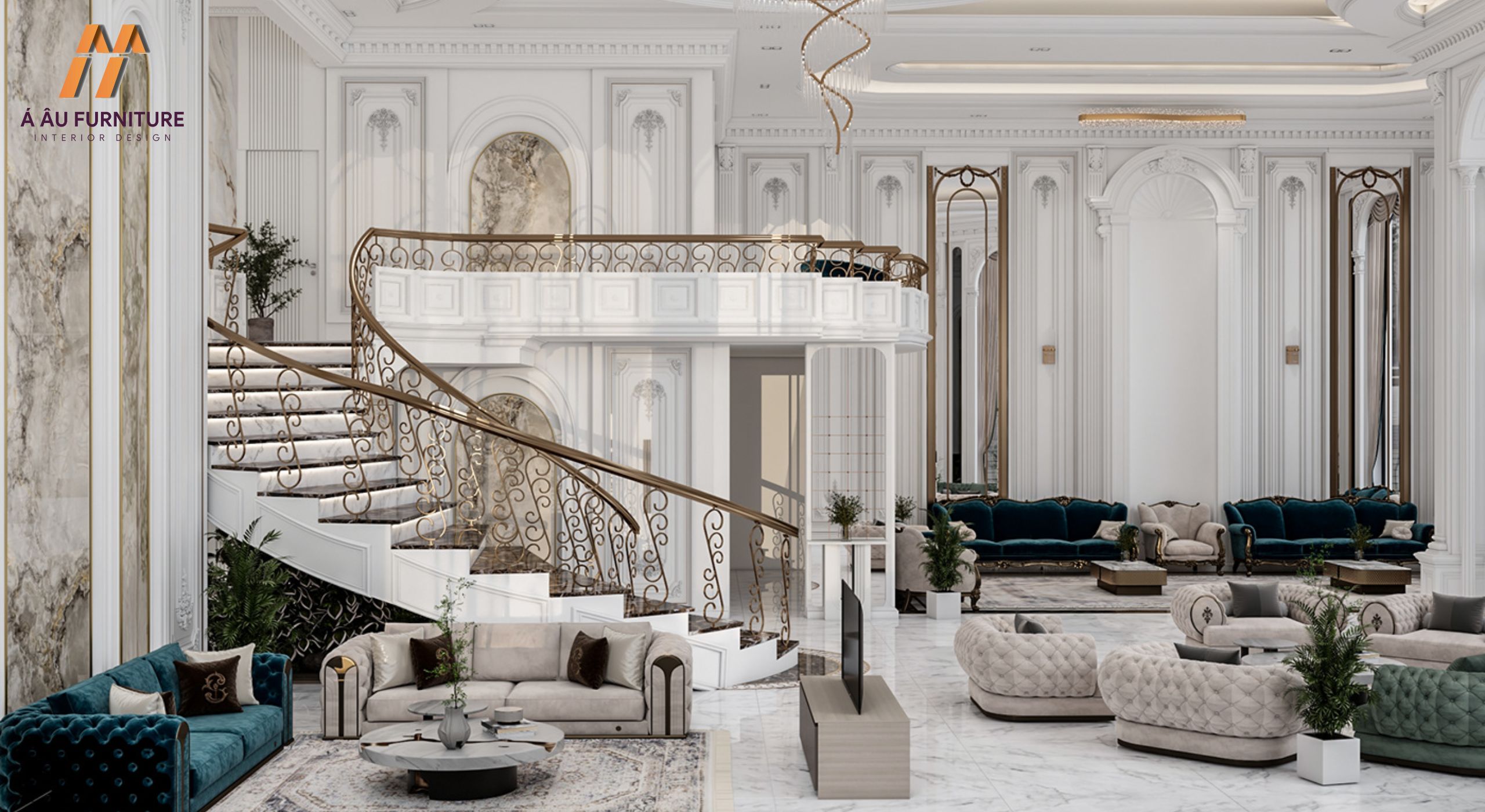 Phòng khách biệt thự cổ điển