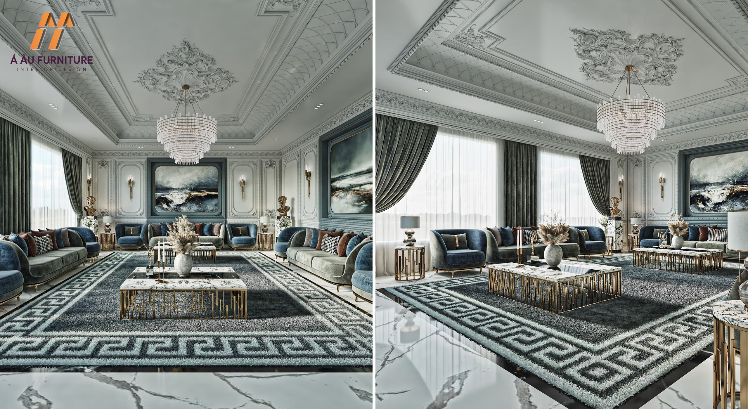 Mẫu phòng khách cổ điển phối màu độc đáo