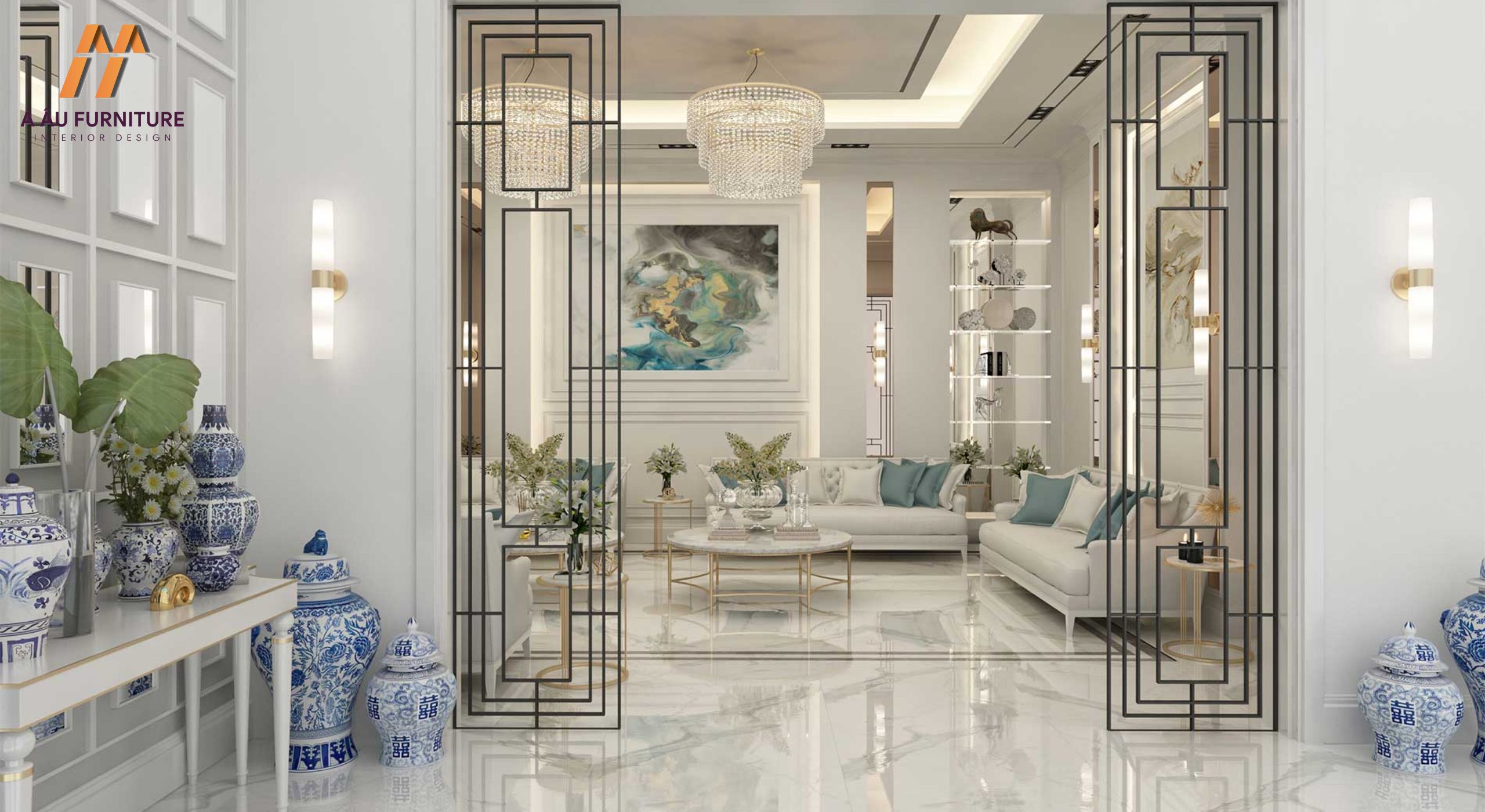 Mẫu phòng khách cổ điển phối màu độc đáo