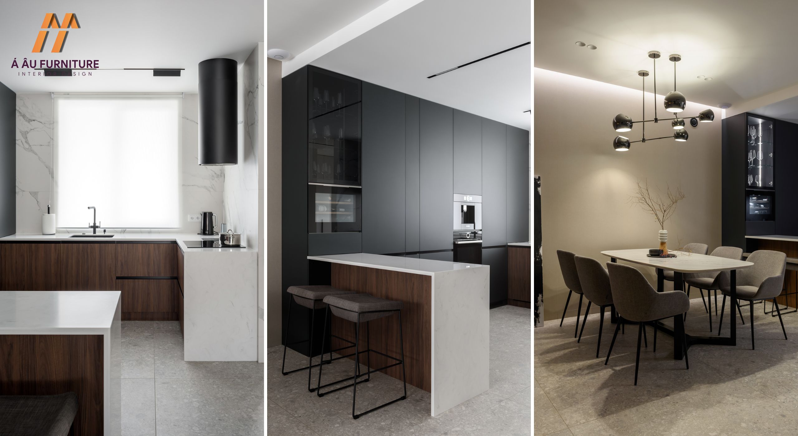 Phòng khách liền bếp 30m2 cho nhà phố hiện đại, phối màu đặc biệt