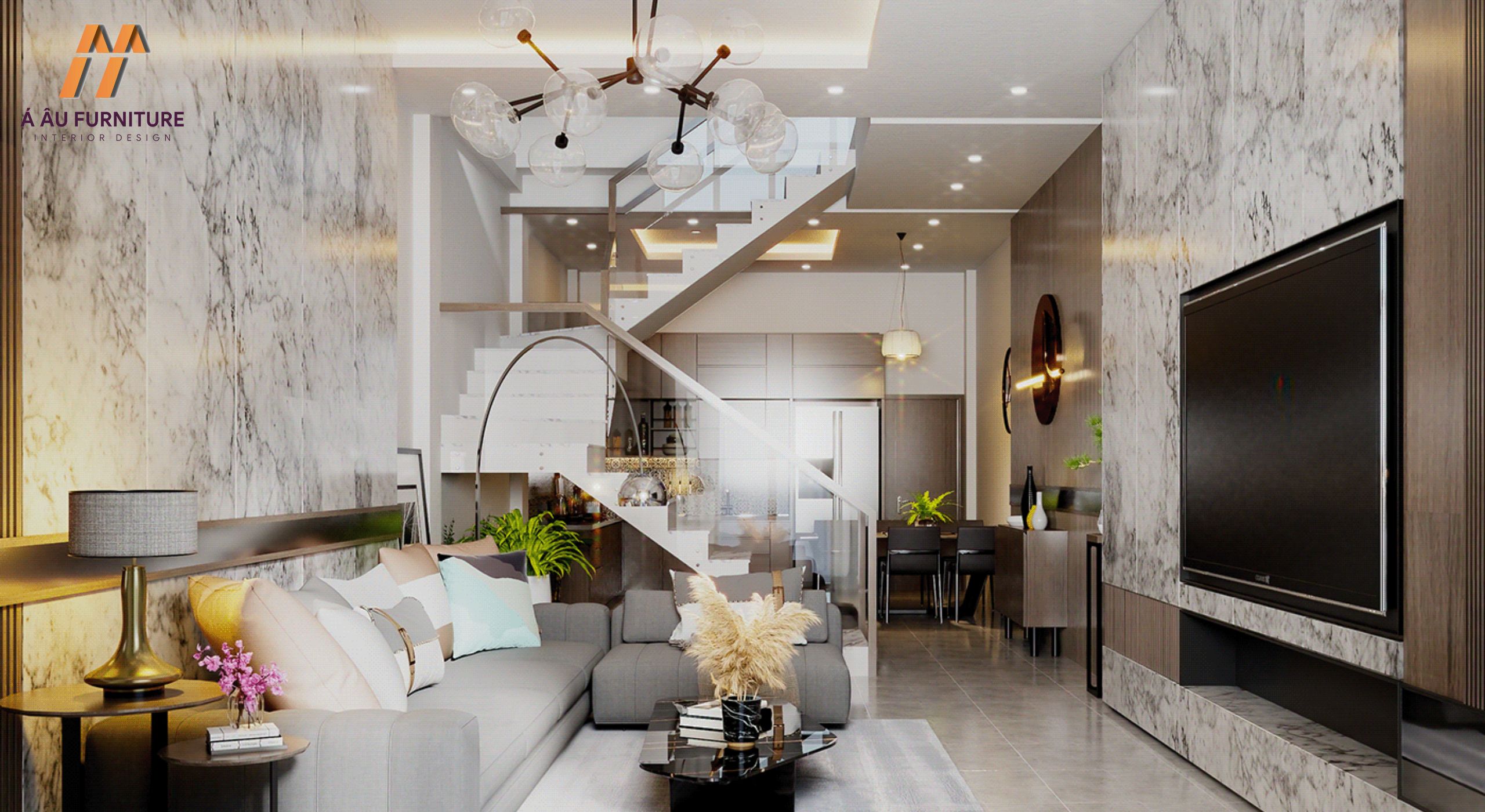 Phòng khách liền bếp 30m2 cho nhà phố