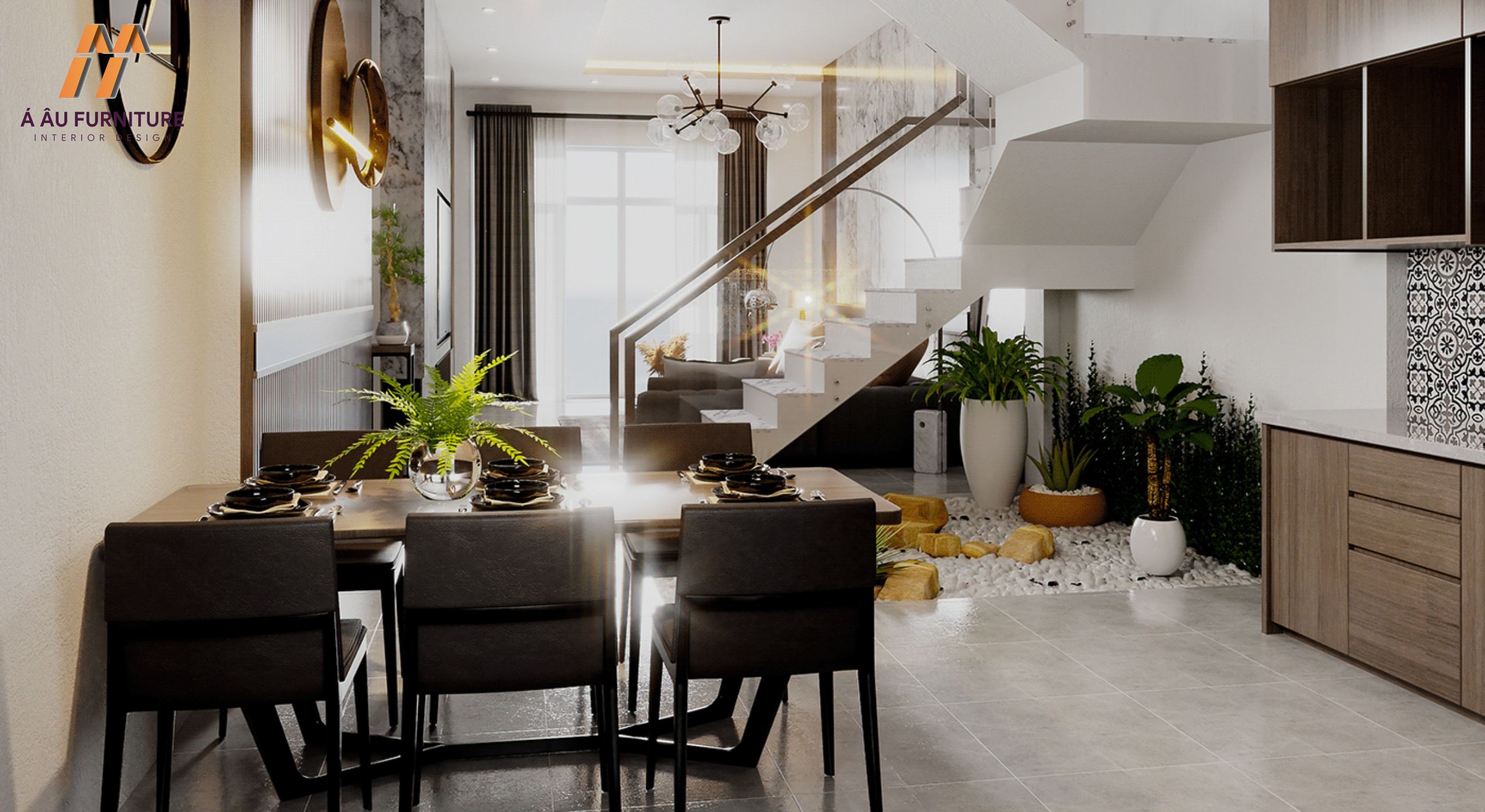 Phòng khách liền bếp 30m2 cho nhà phố