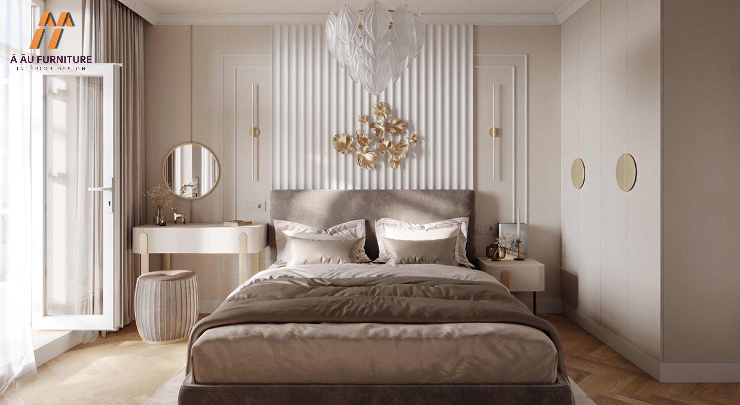 Phòng ngủ nhỏ 10m2 tận dụng cửa kính lớn