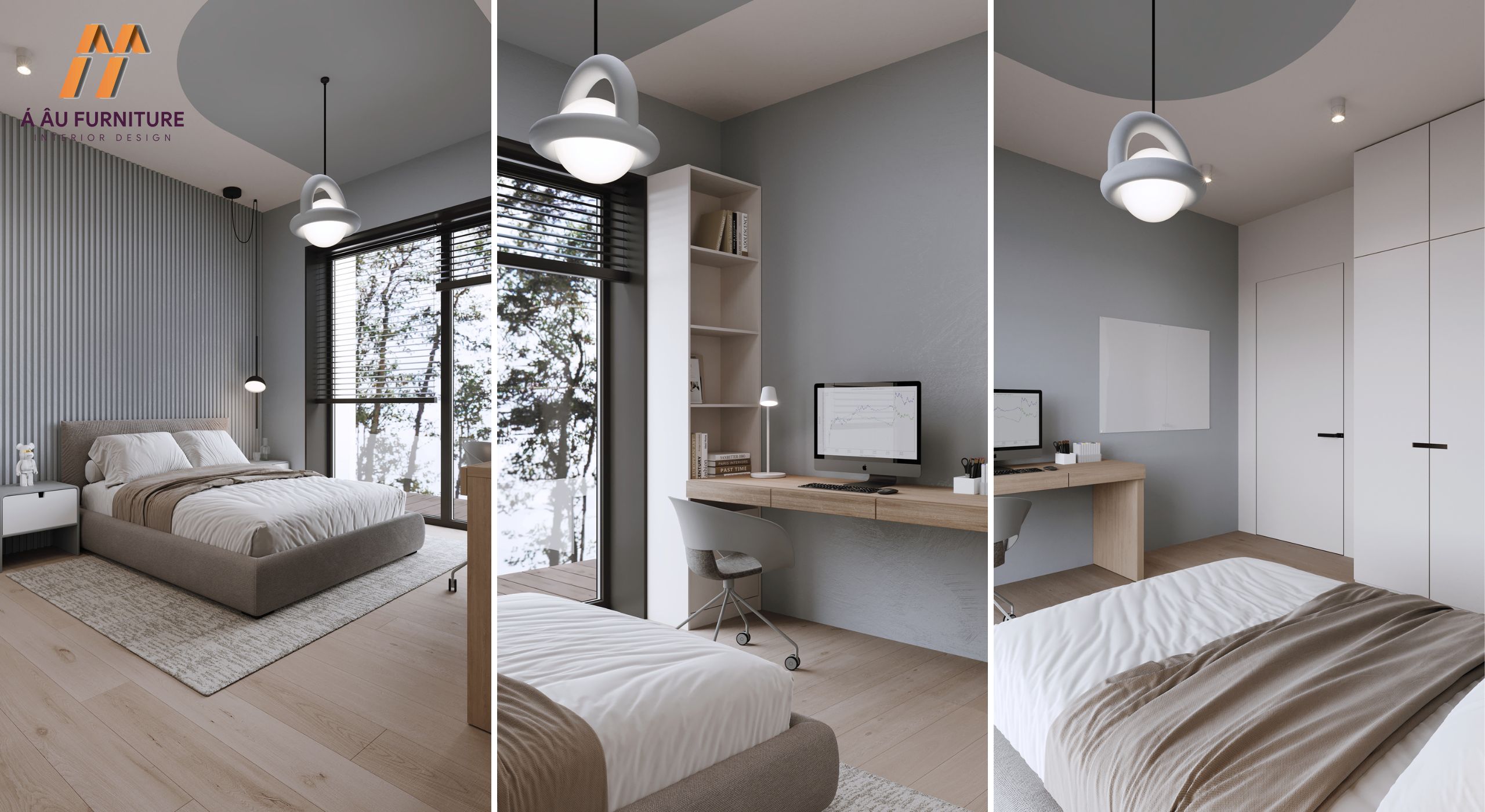 Phòng ngủ nhỏ 10m2 tận dụng cửa kính lớn