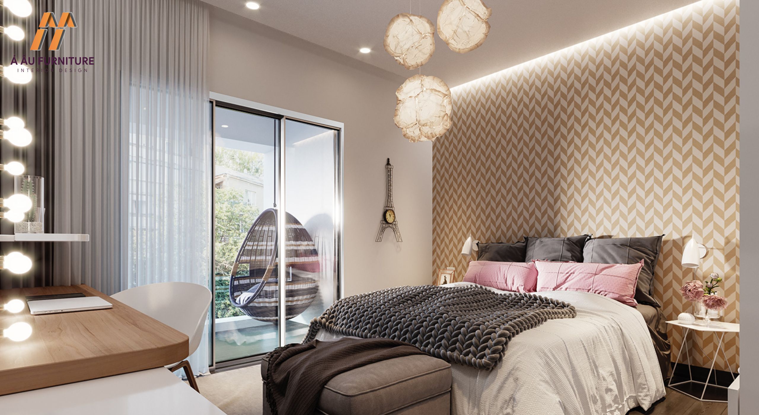 Phòng ngủ nhỏ 10m2 với gam màu tươi sáng