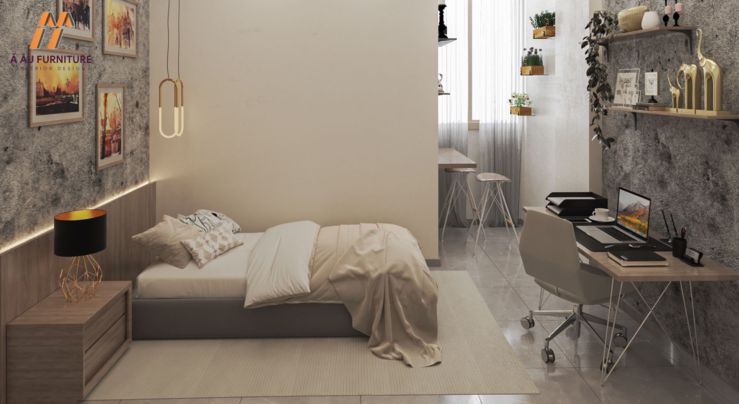 Phòng ngủ nhỏ 10m2 với gam màu tươi sáng