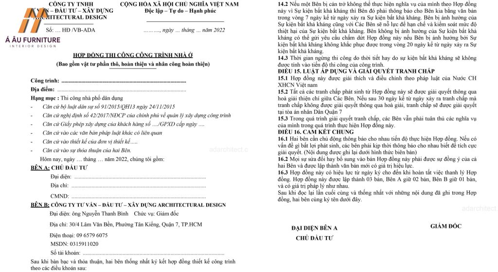 hợp đồng xây dựng nhà ở